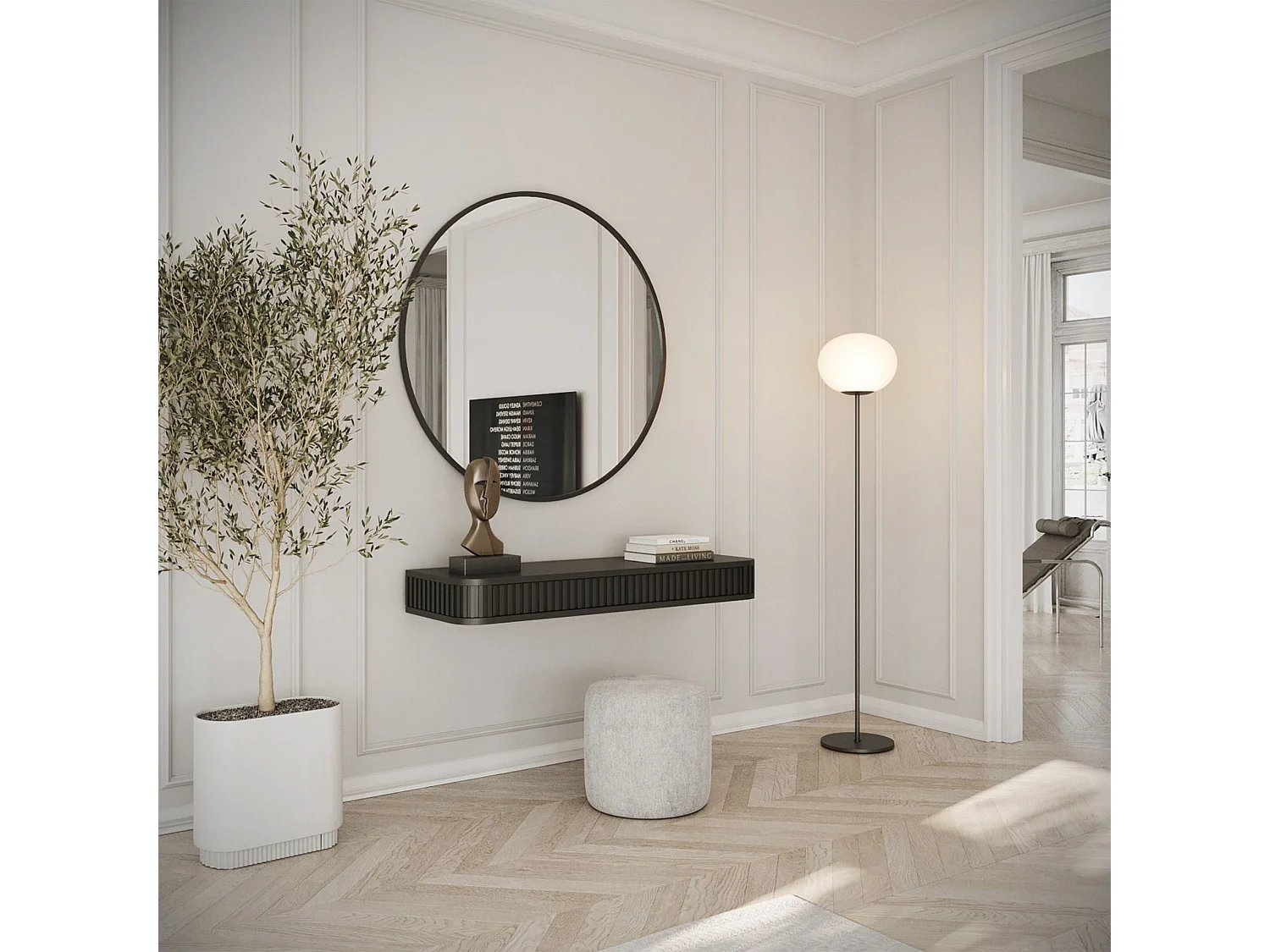 Coiffeuse 2 tiroirs - suspendu - 113 cm - noir- OVARLO