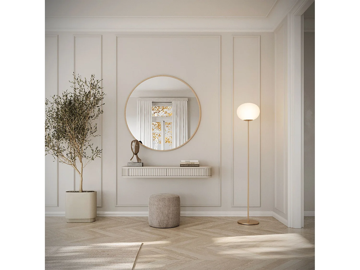 Coiffeuse 2 tiroirs - suspendu - 113 cm - grège - OVARLO