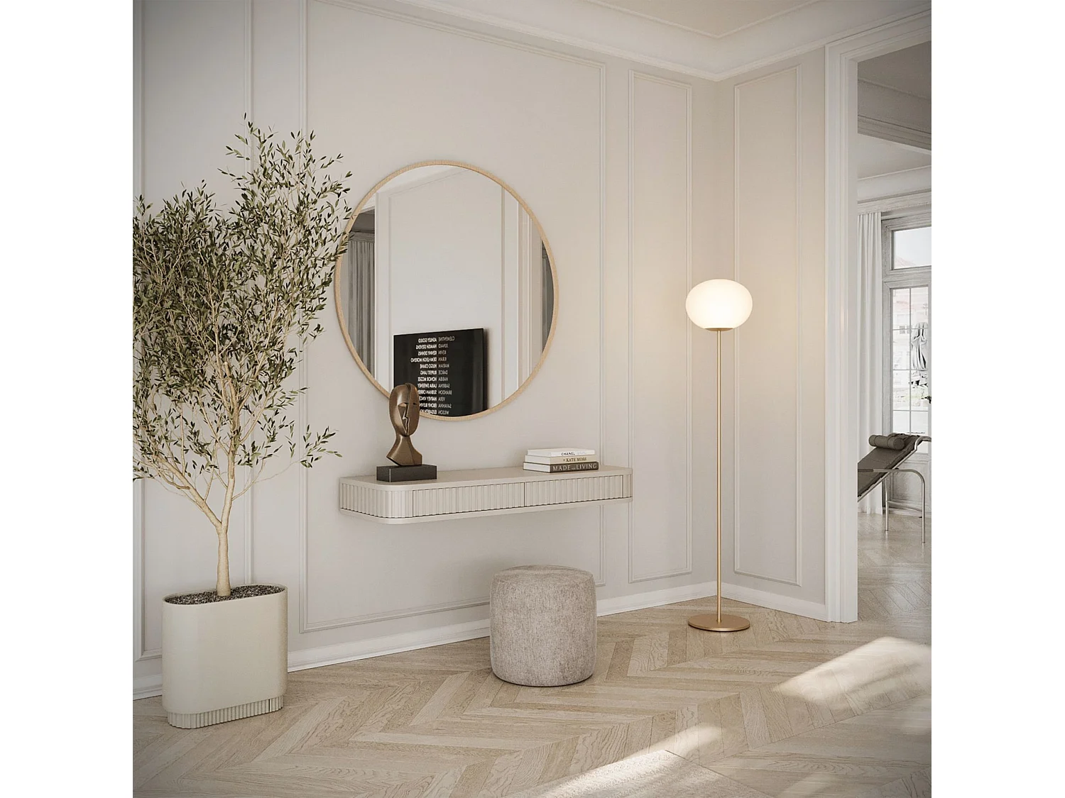 Coiffeuse 2 tiroirs - suspendu - 113 cm - grège - OVARLO