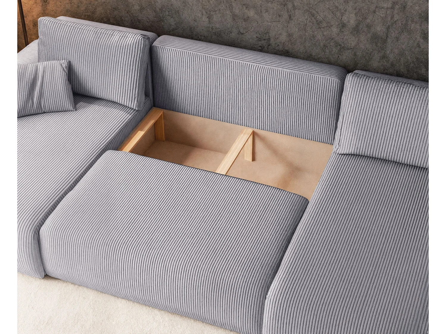 U-vormige hoekbank - in lichtgrijs corduroy - PIANONO
