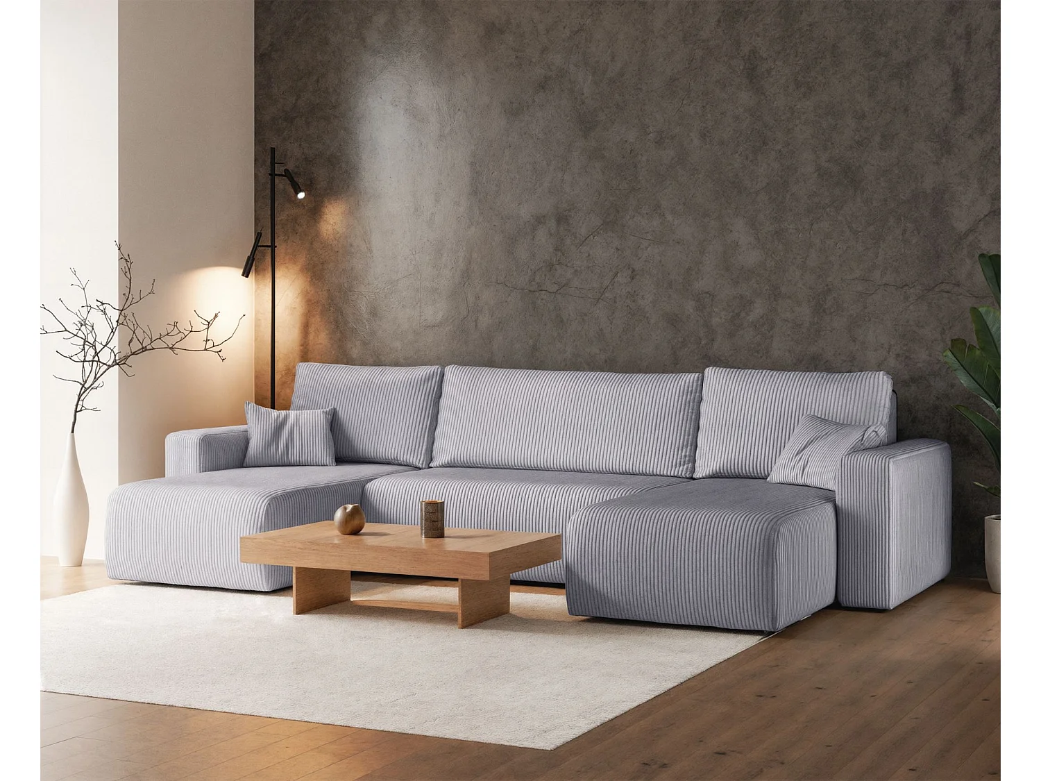 U-vormige hoekbank - in lichtgrijs corduroy - PIANONO