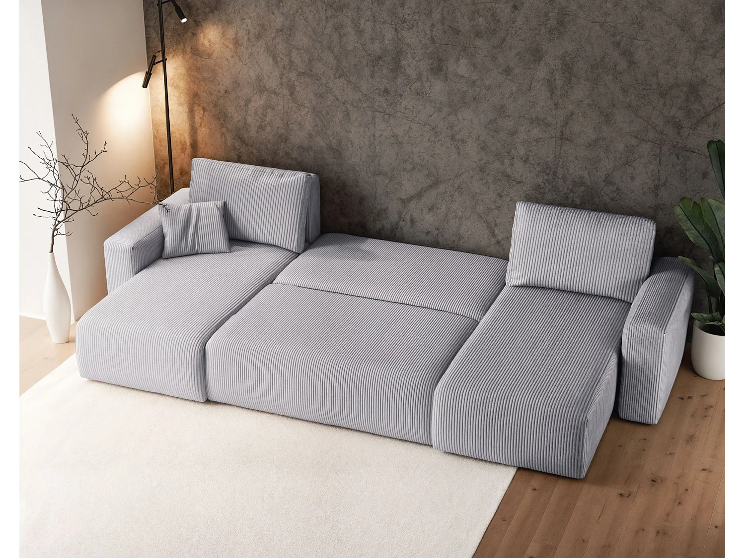 U-vormige hoekbank - in lichtgrijs corduroy - PIANONO