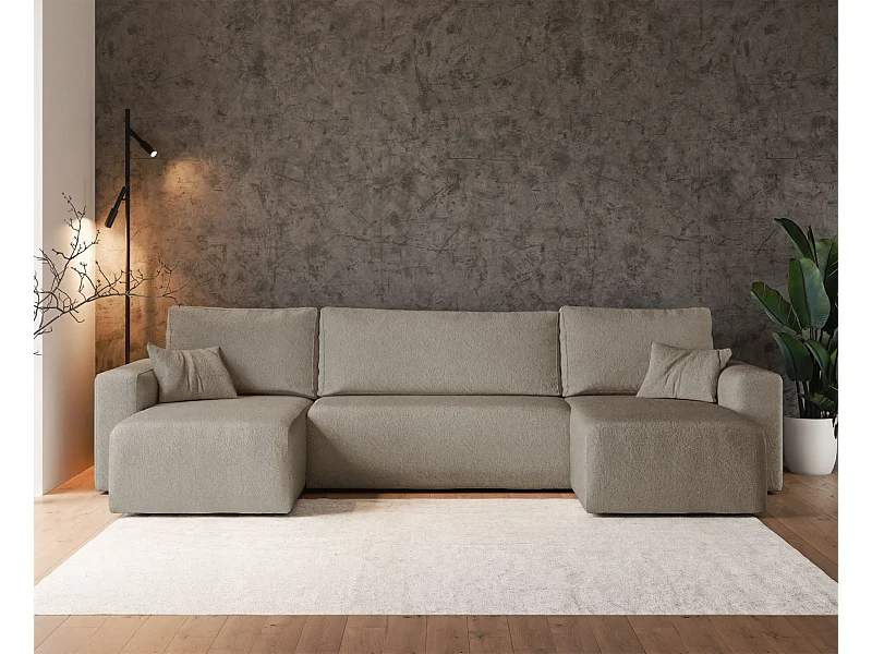 Canapé d'angle U convertible - en boucle marron clair - PIANONI