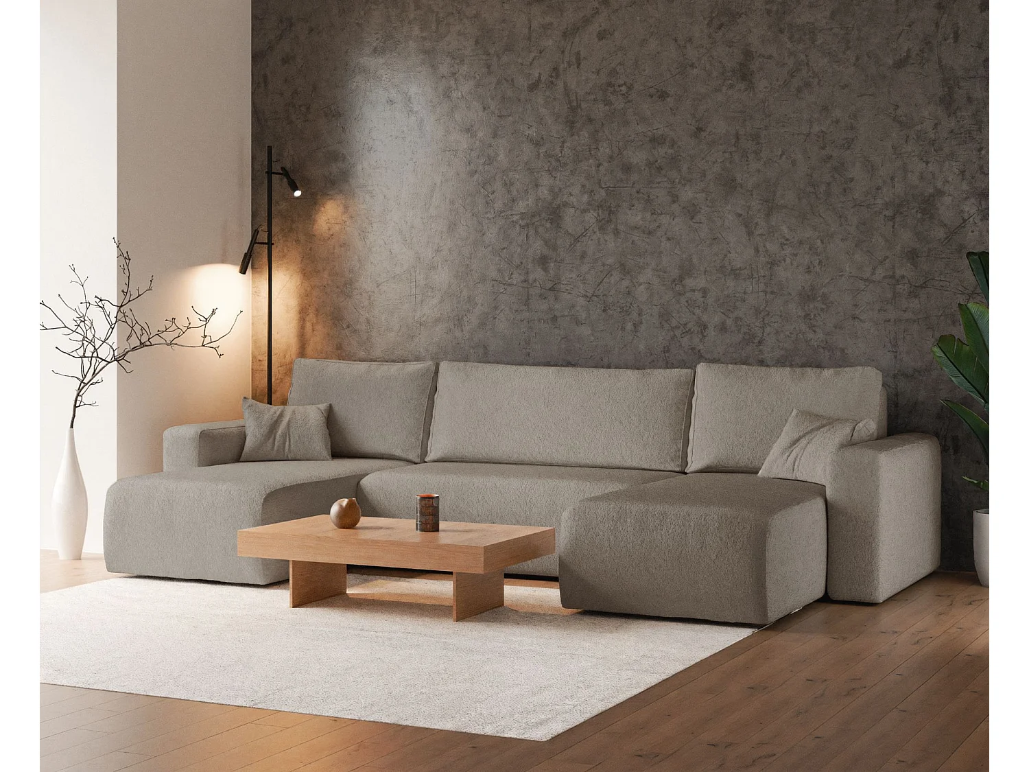 Omvormbare U-vormige hoekbank - lichtbruin boucle - PIANONI