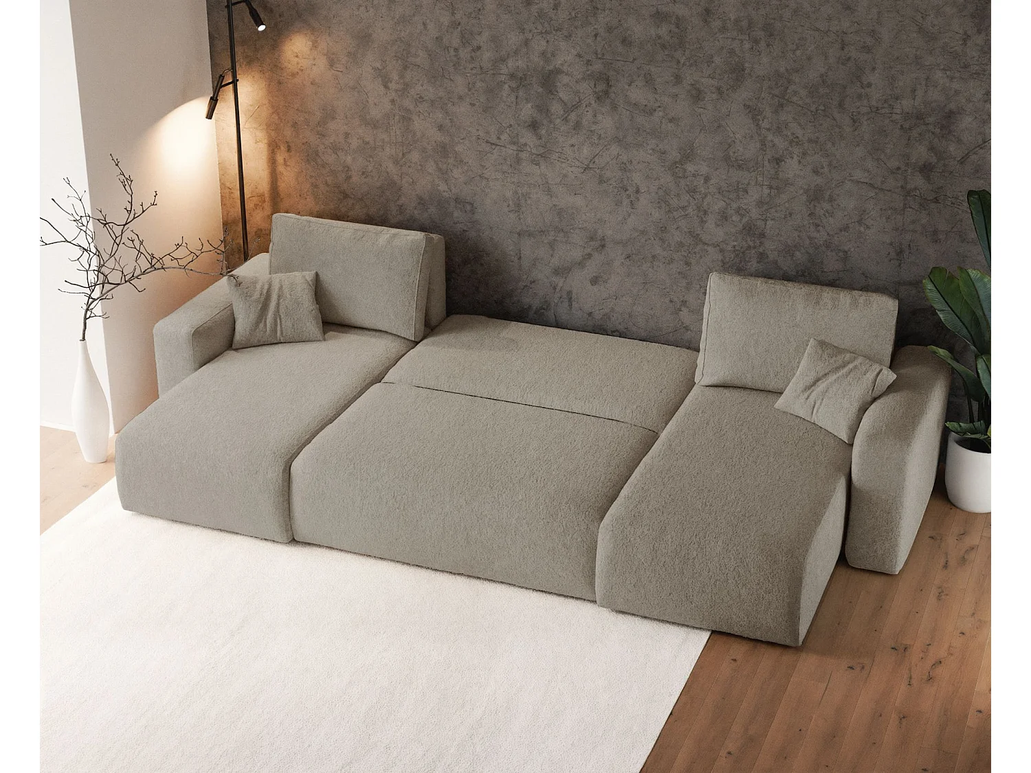 Omvormbare U-vormige hoekbank - lichtbruin boucle - PIANONI