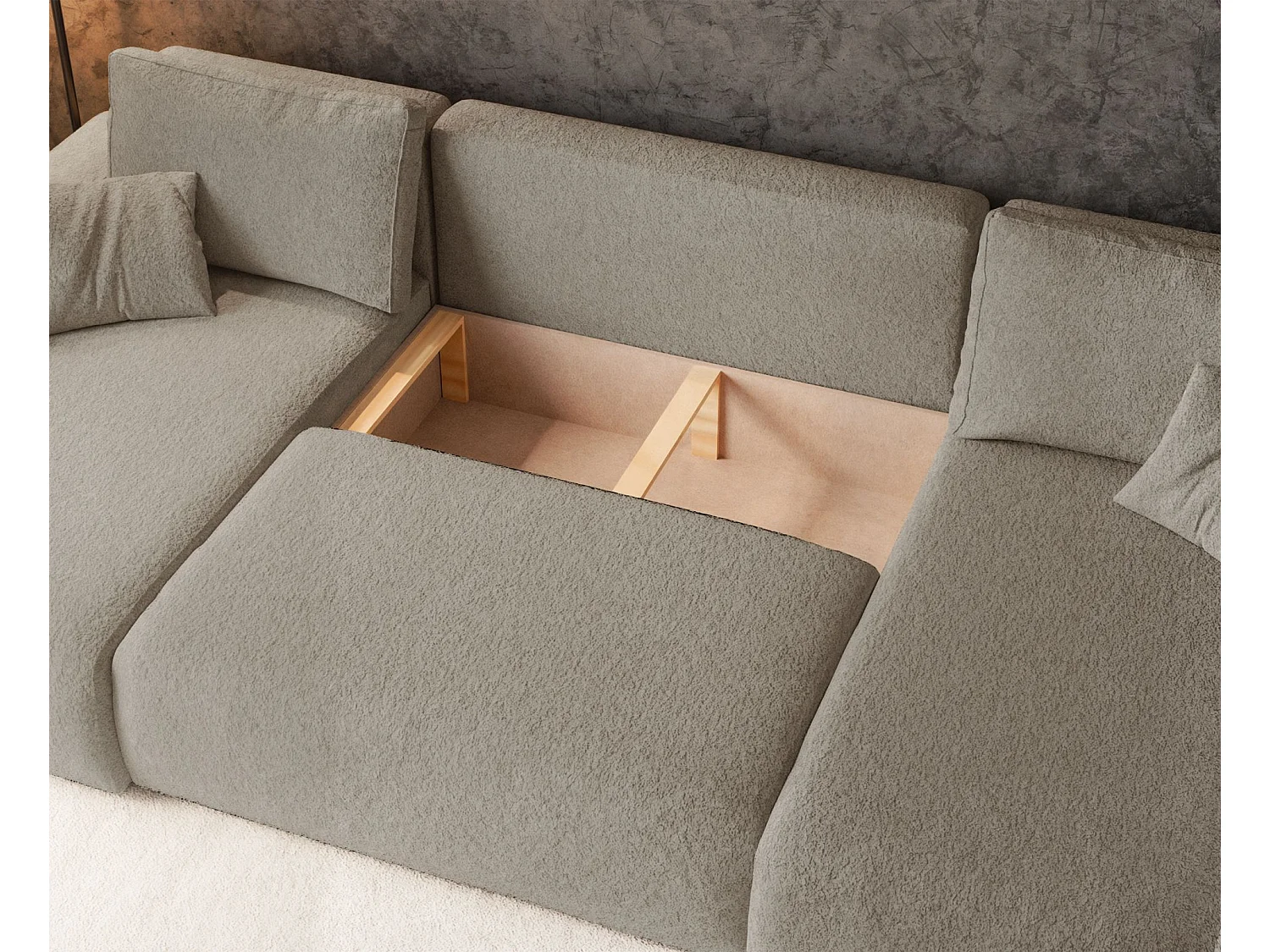 Omvormbare U-vormige hoekbank - lichtbruin boucle - PIANONI