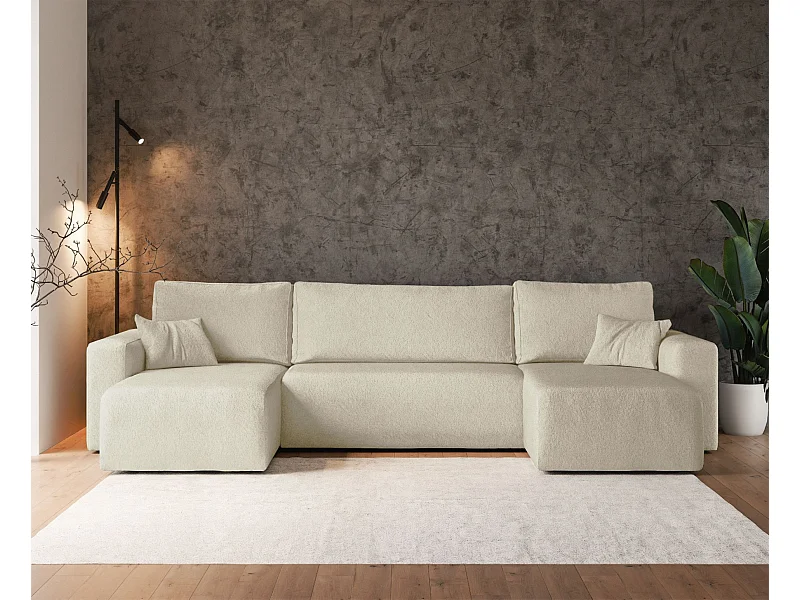 Wohnlandschaft mit Schlaffunktion - Stauraum - Bouclé-Bezug - creme - Pianoni