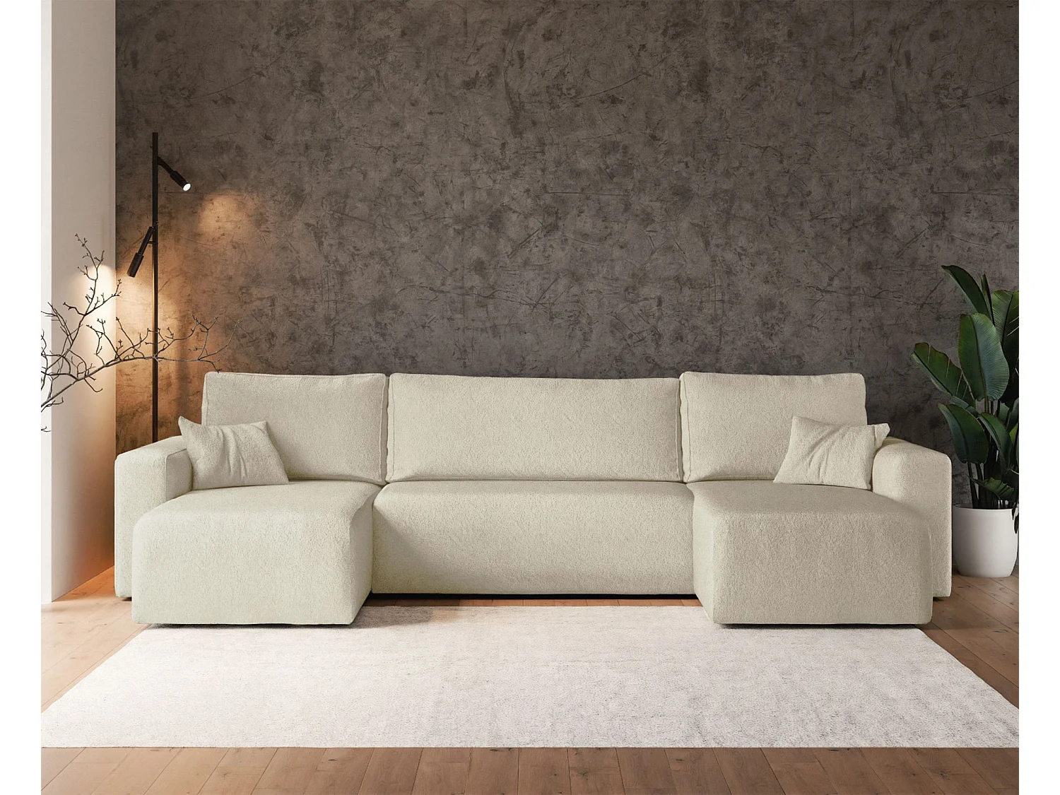 Canapé d'angle U convertible - en boucle créme - PIANONI