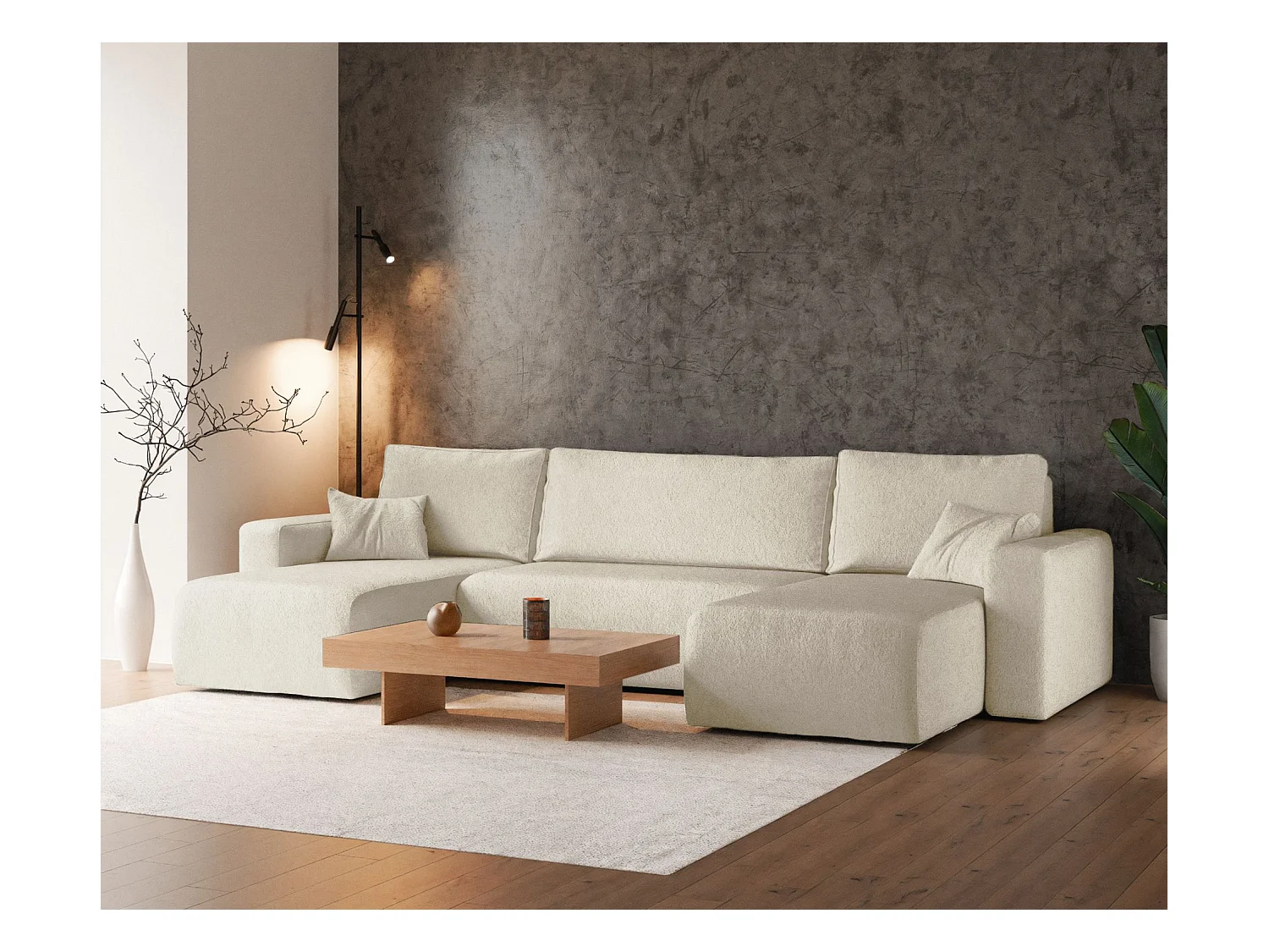 Canapé d'angle U convertible - en boucle créme - PIANONI