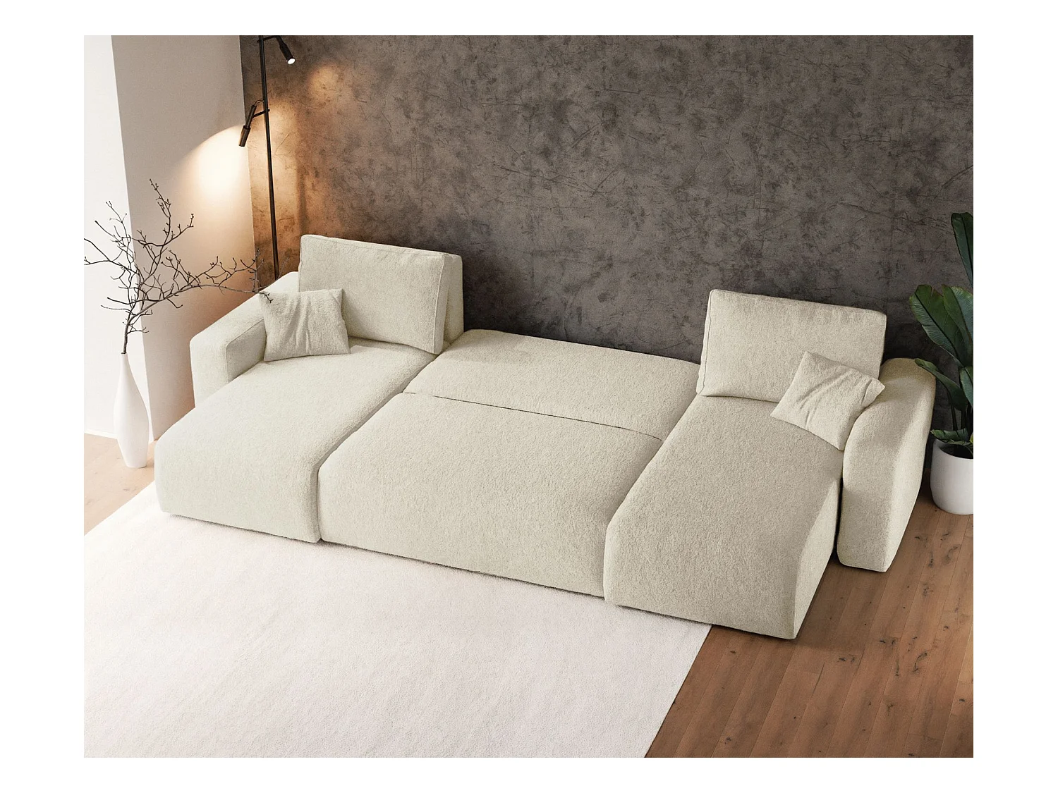 Canapé d'angle U convertible - en boucle créme - PIANONI