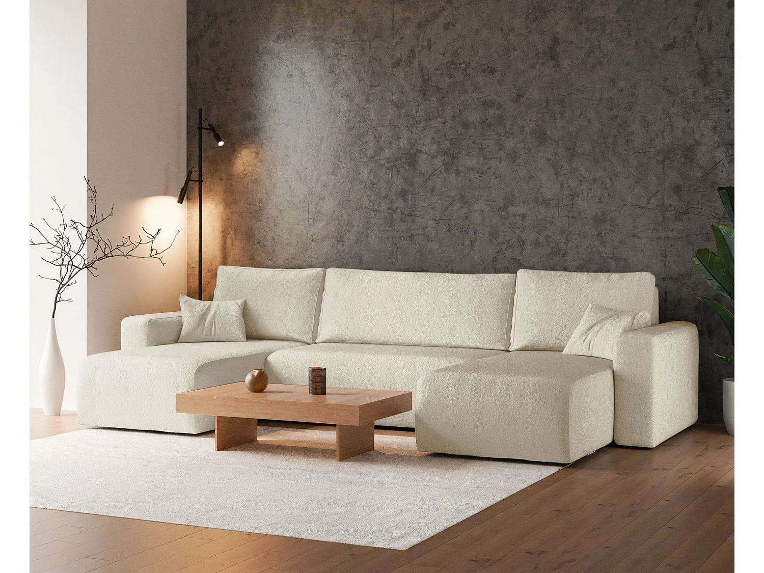 Omvormbare U-vormige hoekbank - crème boucle - PIANONI