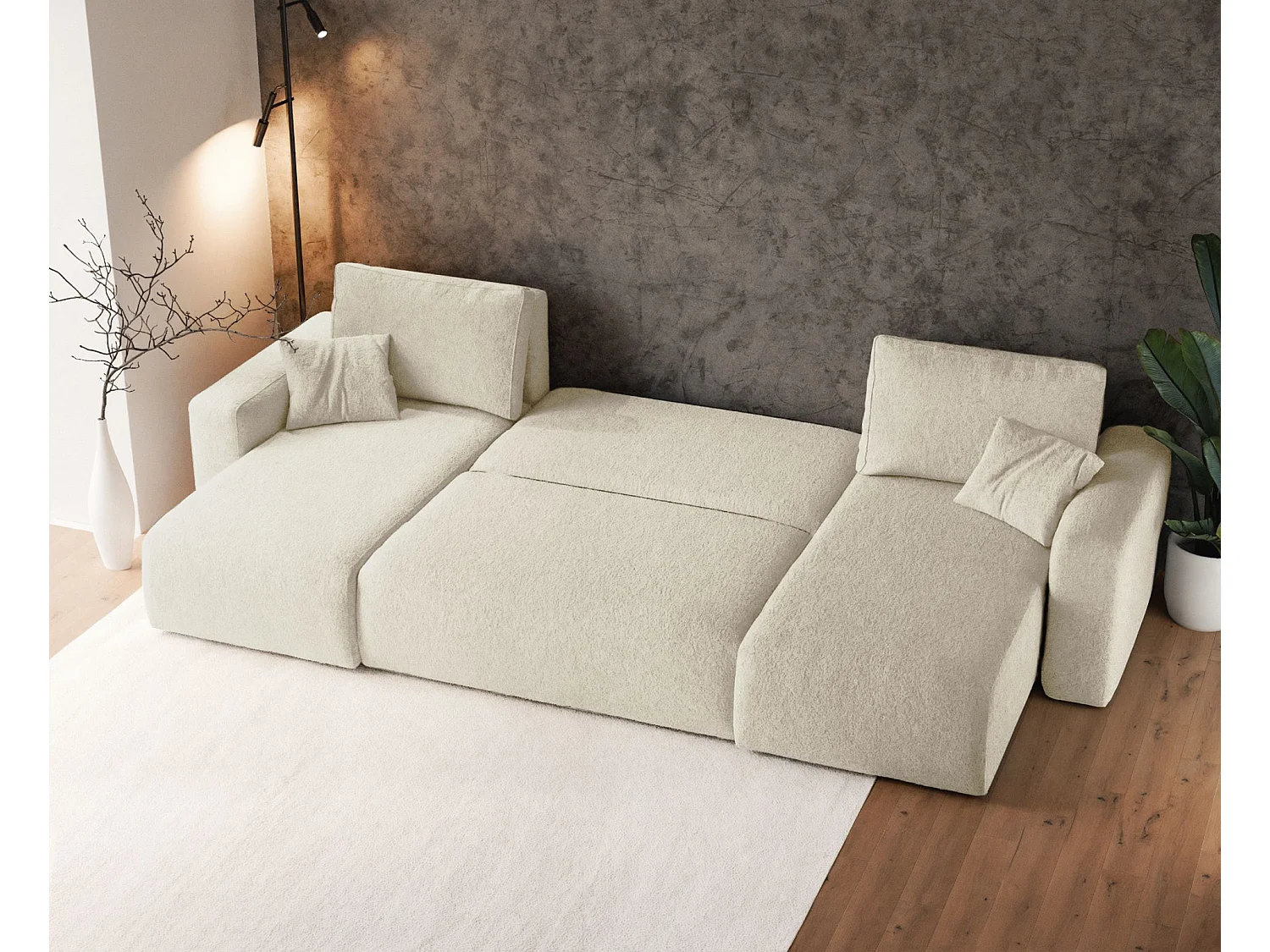 Omvormbare U-vormige hoekbank - crème boucle - PIANONI