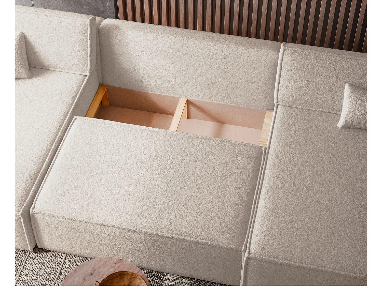 Canapé d'angle U convertible - en boucle créme - SCARLO