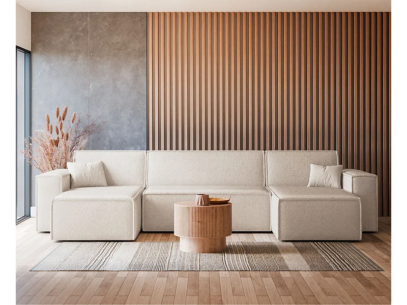 U-vormige hoekbank - in crème boucle - SCARLO