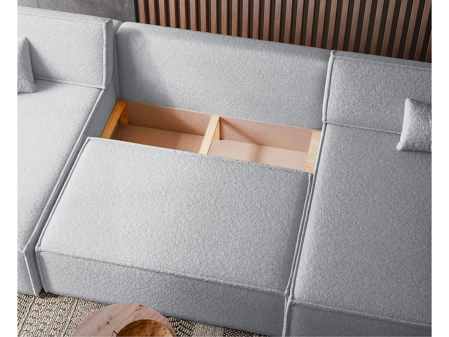 Canapé d'angle U convertible - en boucle gris clair - SCARLO