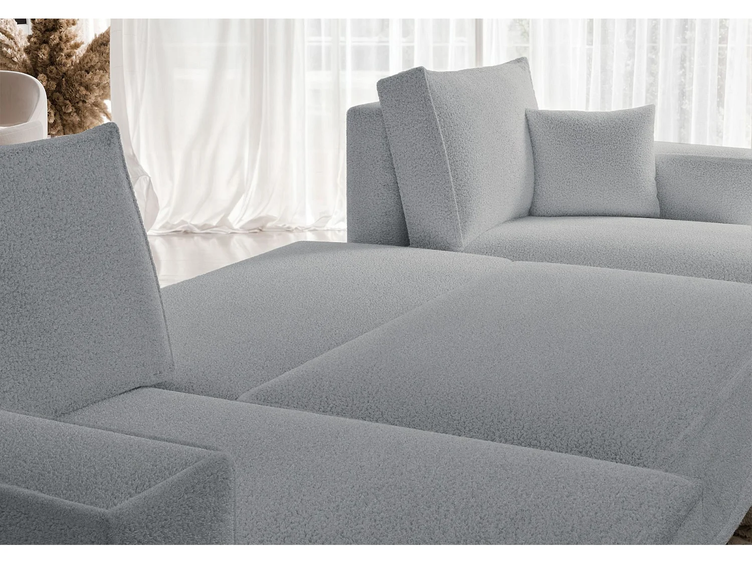 Canapé d'angle U convertible - en boucle gris clair - SCARLO