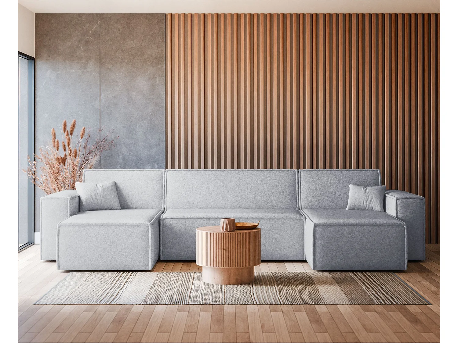 U-vormige hoekbank - lichtgrijs boucle - SCARLO