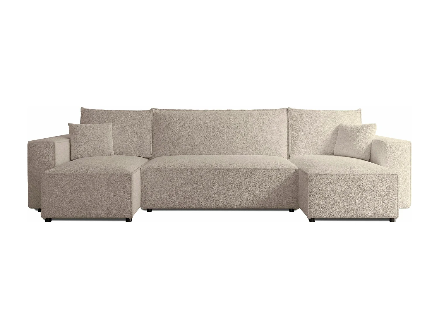 Wohnlandschaft mit Schlaffunktion - Stauraum - Bouclé-Bezug - hellbeige - Scarlo