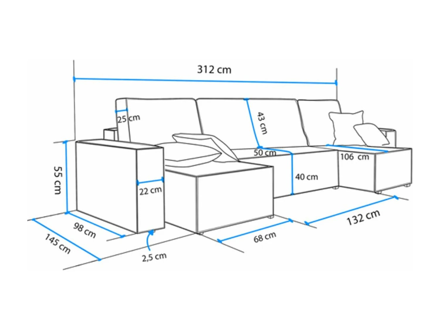 Canapé d'angle U convertible - en boucle beige clair - SCARLO