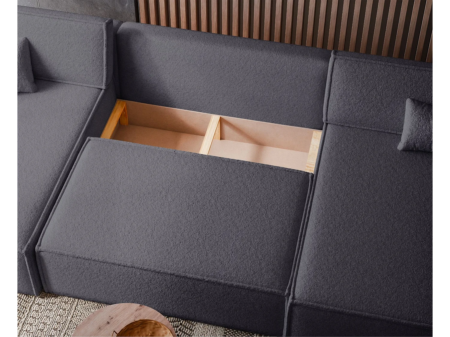 Canapé d'angle U convertible - en boucle gris foncé - SCARLO