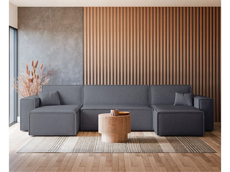 Canapé d'angle U convertible - en boucle gris foncé - SCARLO