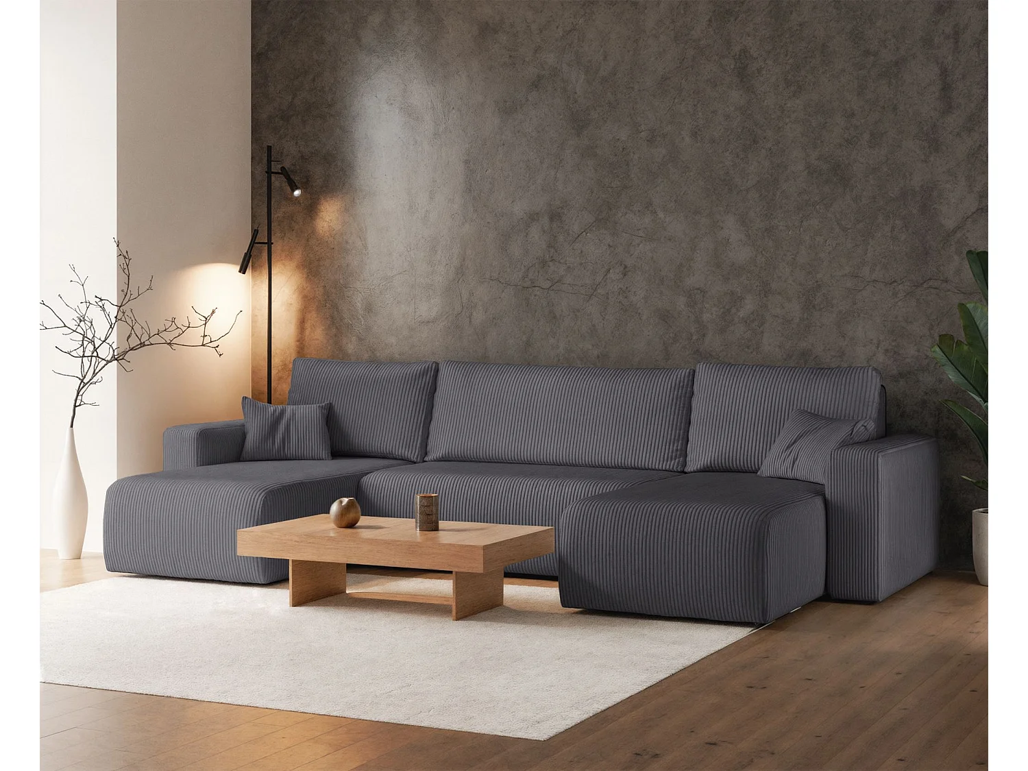 U-vormige hoekbank - in grijs corduroy - PIANONO