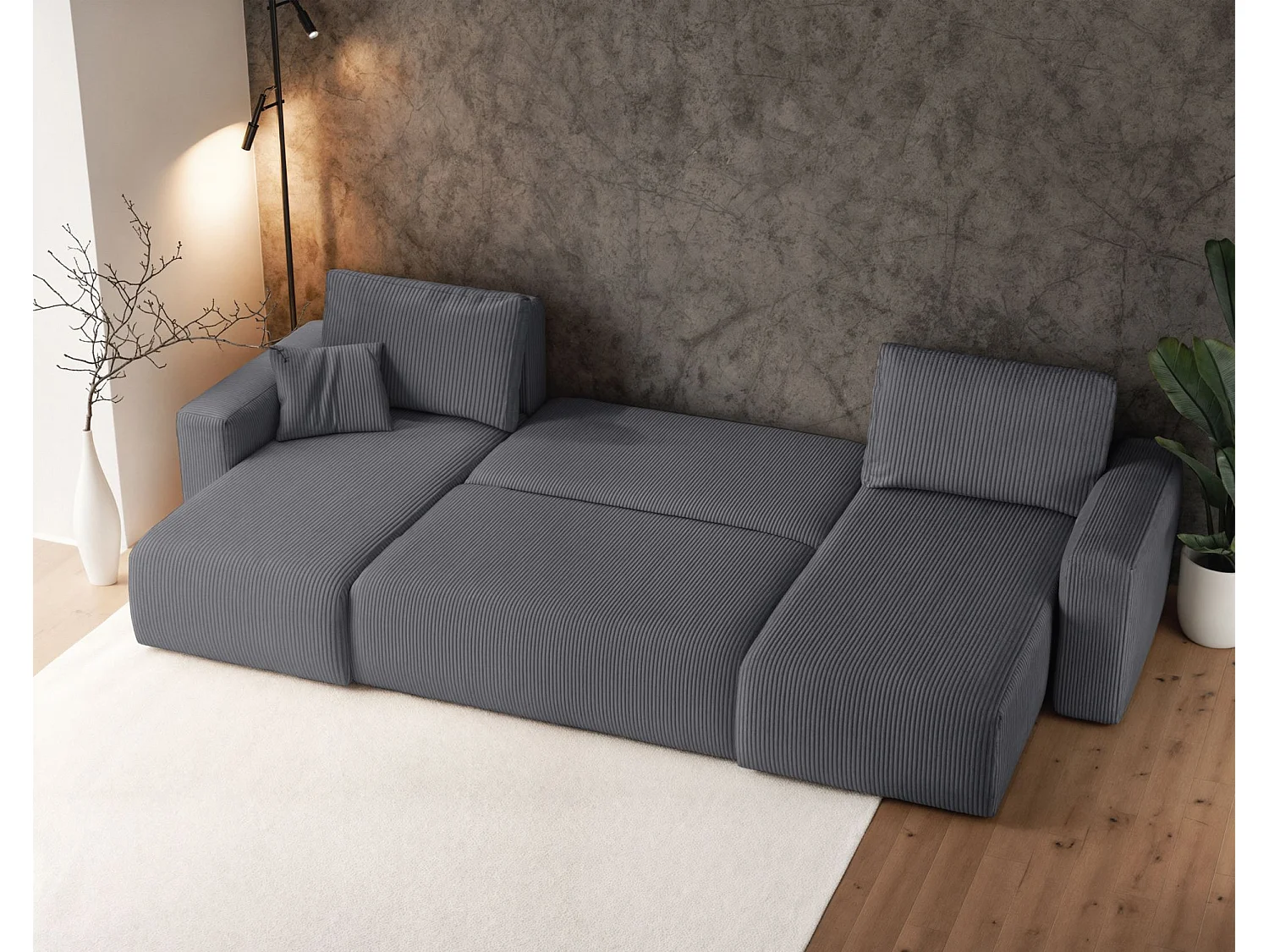 U-vormige hoekbank - in grijs corduroy - PIANONO