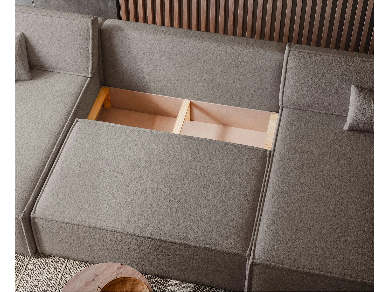 Canapé d'angle U convertible - en boucle marron clair - SCARLO