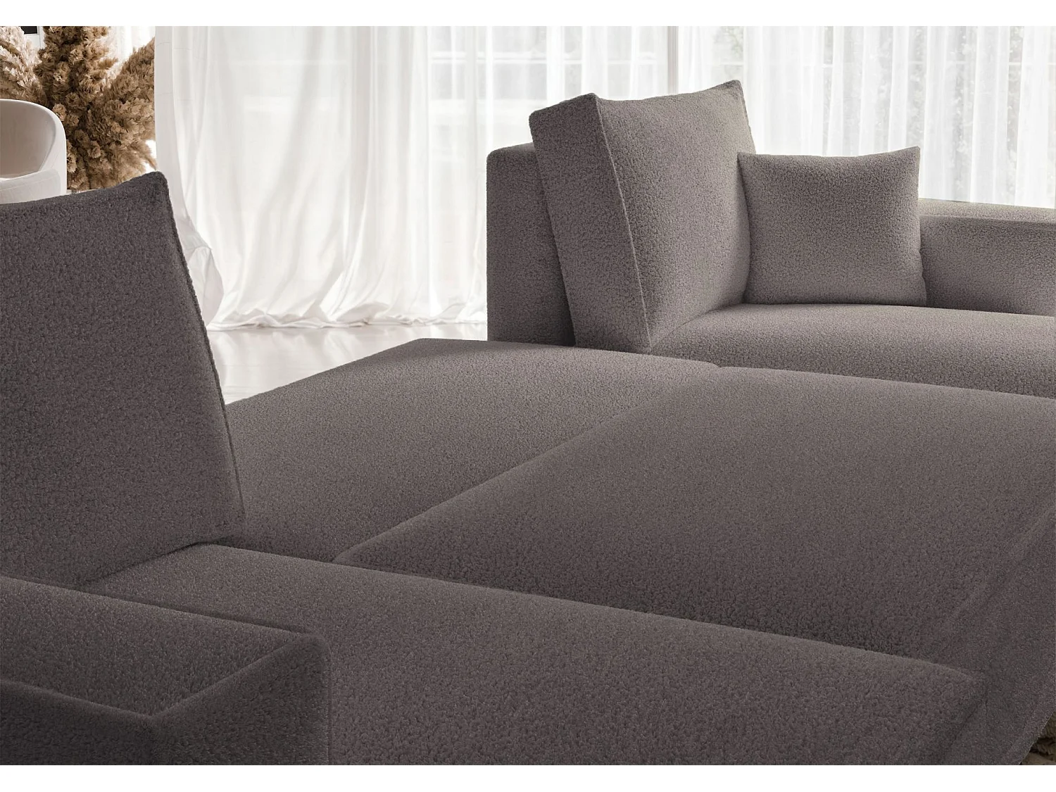 Canapé d'angle U convertible - en boucle marron clair - SCARLO