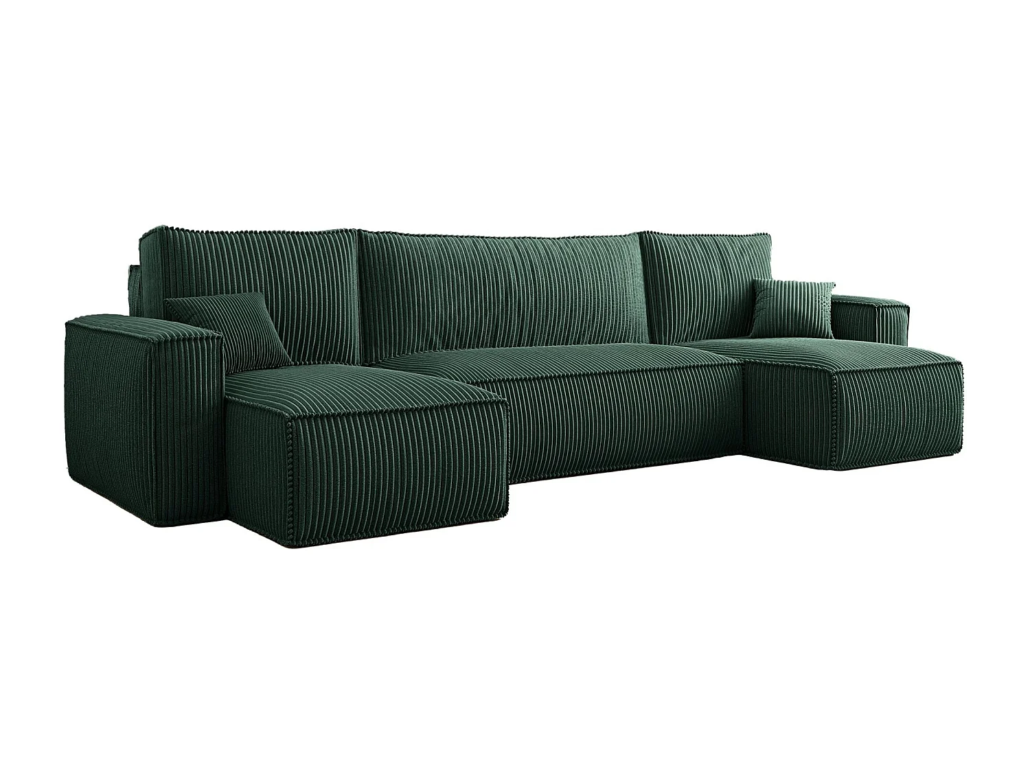 Canapé d'angle U convertible - en velours côtelé vert foncé - SCARLO