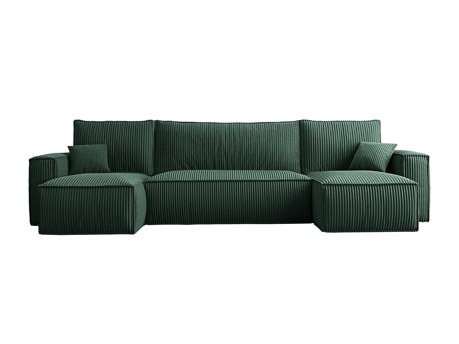 Canapé d'angle U convertible - en velours côtelé vert foncé - SCARLO