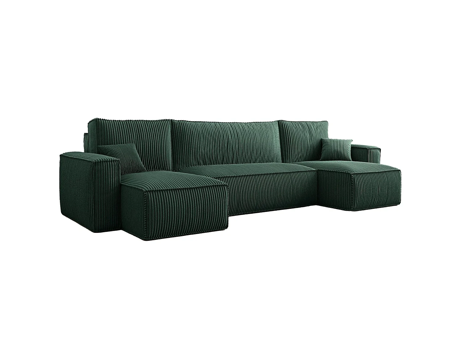 Canapé d'angle U convertible - en velours côtelé vert foncé - SCARLO
