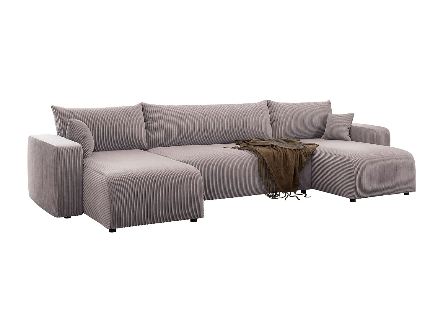 Canapé d'angle U convertible - en velours côtelé beige- PIANONI