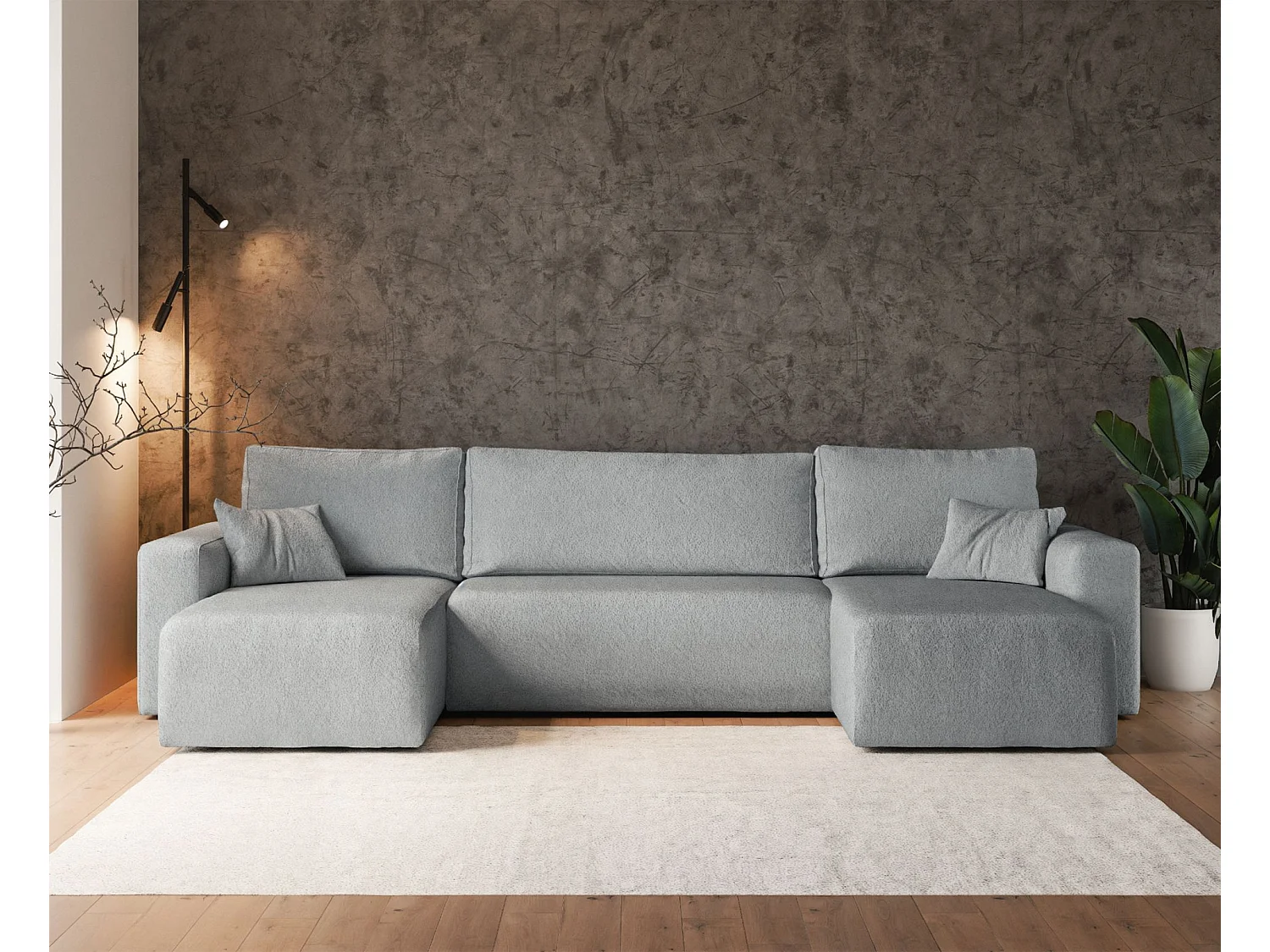 Canapé d'angle U convertible - en boucle gris clair - PIANONI