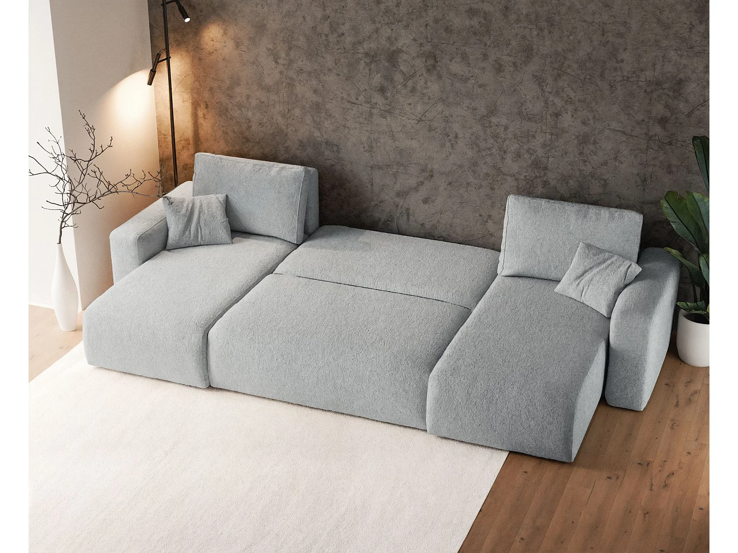 Canapé d'angle U convertible - en boucle gris clair - PIANONI