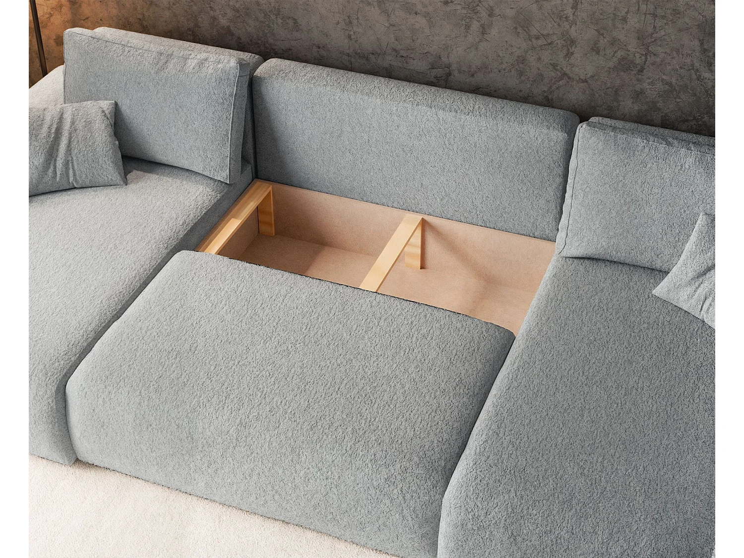 Canapé d'angle U convertible - en boucle gris clair - PIANONI