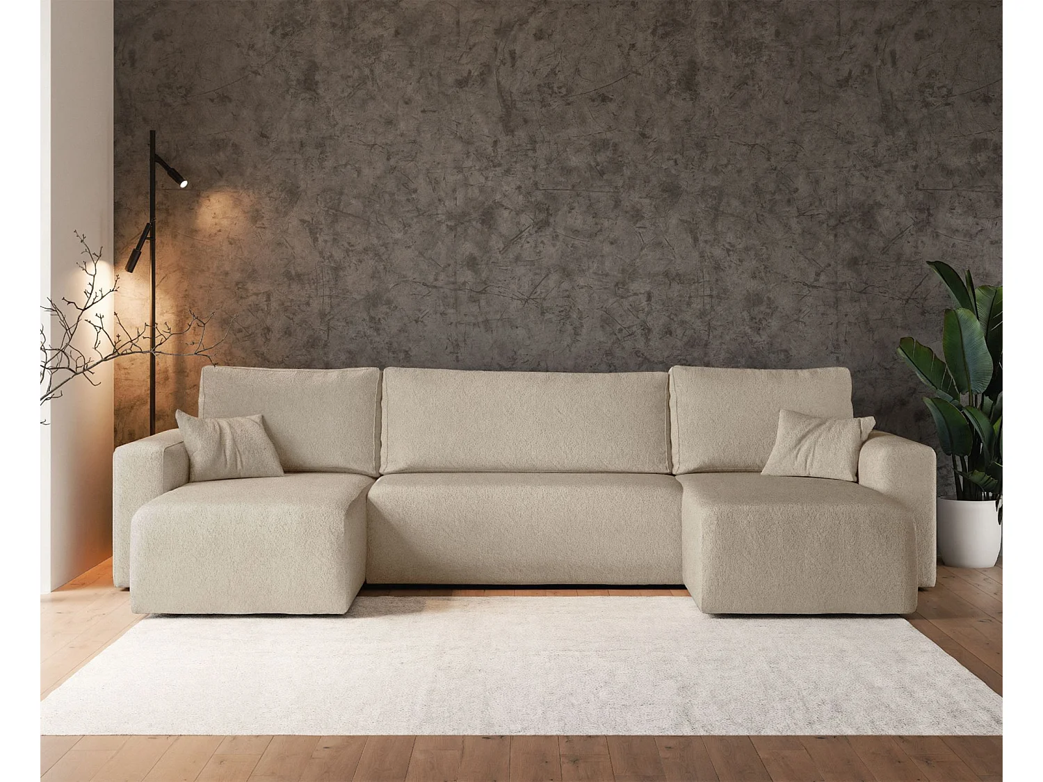 Omvormbare U-vormige hoekbank - lichtbeige boucle - PIANONI