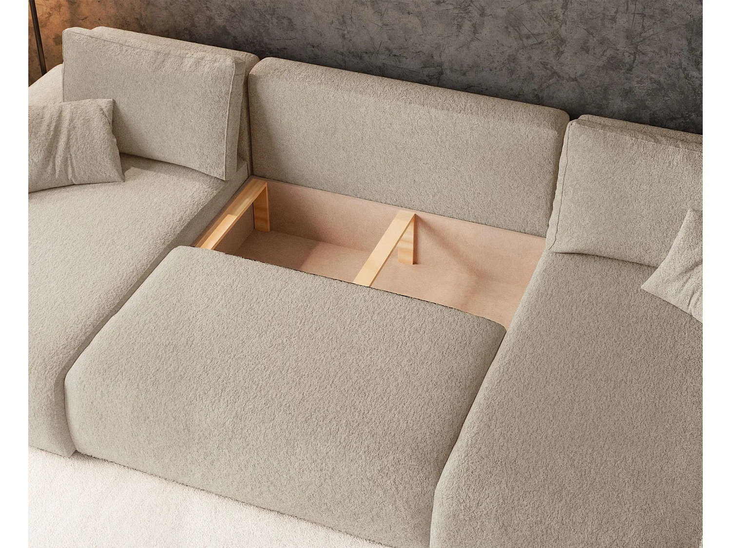 Omvormbare U-vormige hoekbank - lichtbeige boucle - PIANONI