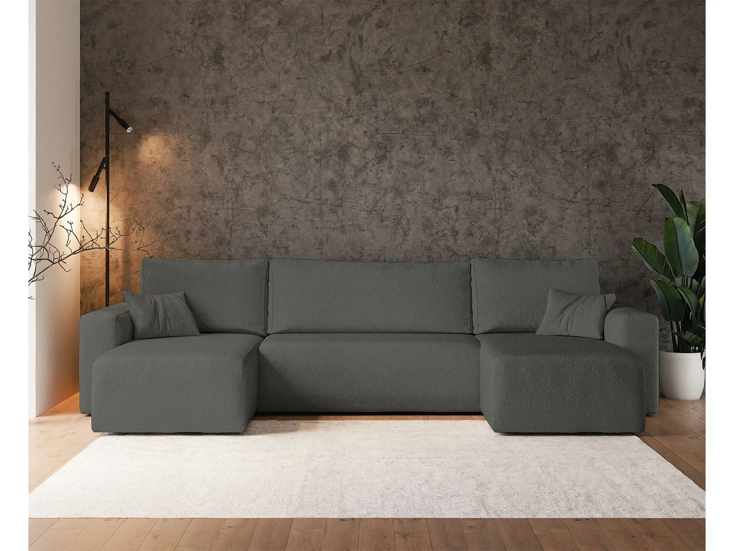 Omvormbare U-vormige hoekbank - donkergrijs boucle - PIANONI