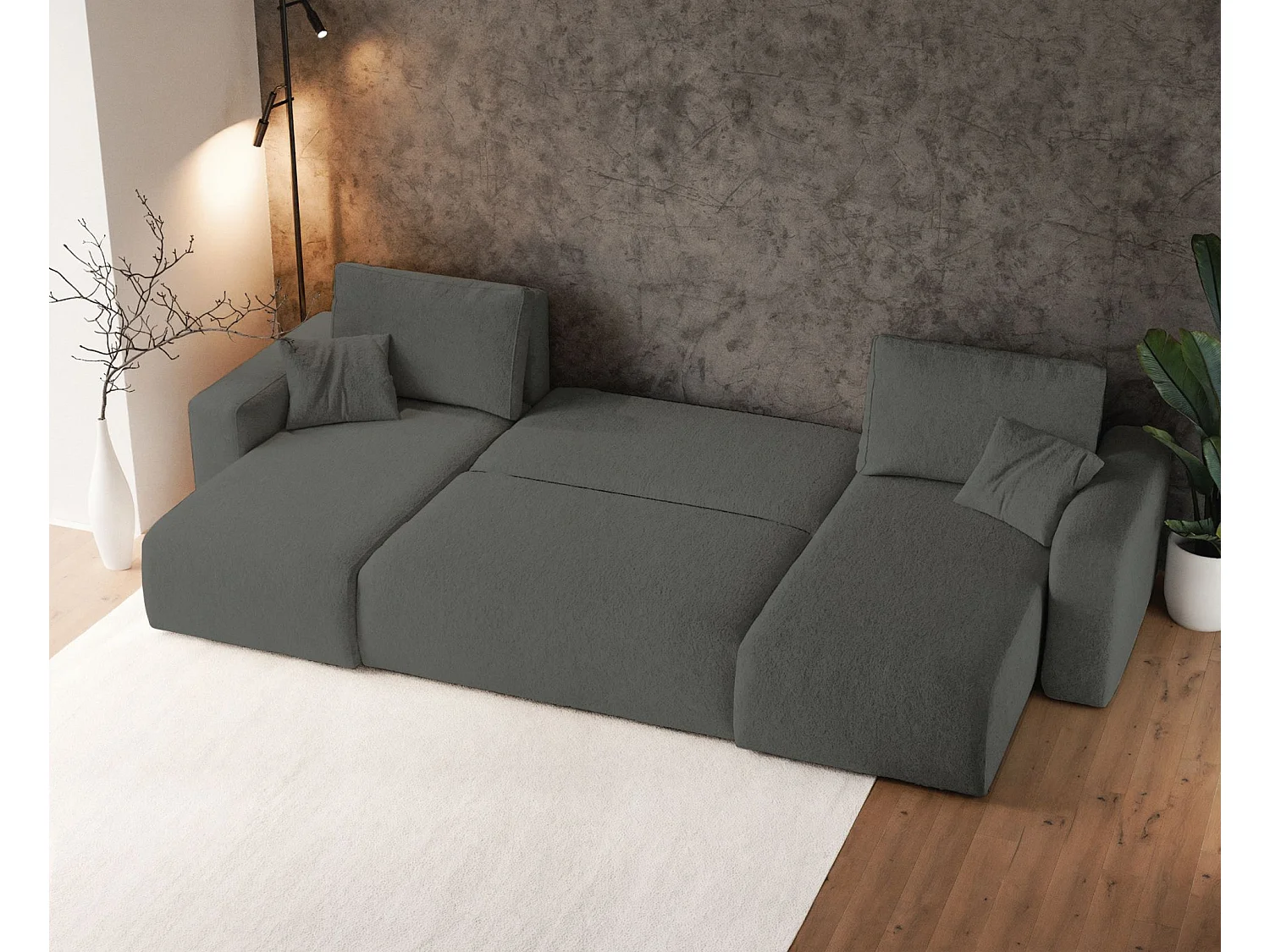 Omvormbare U-vormige hoekbank - donkergrijs boucle - PIANONI