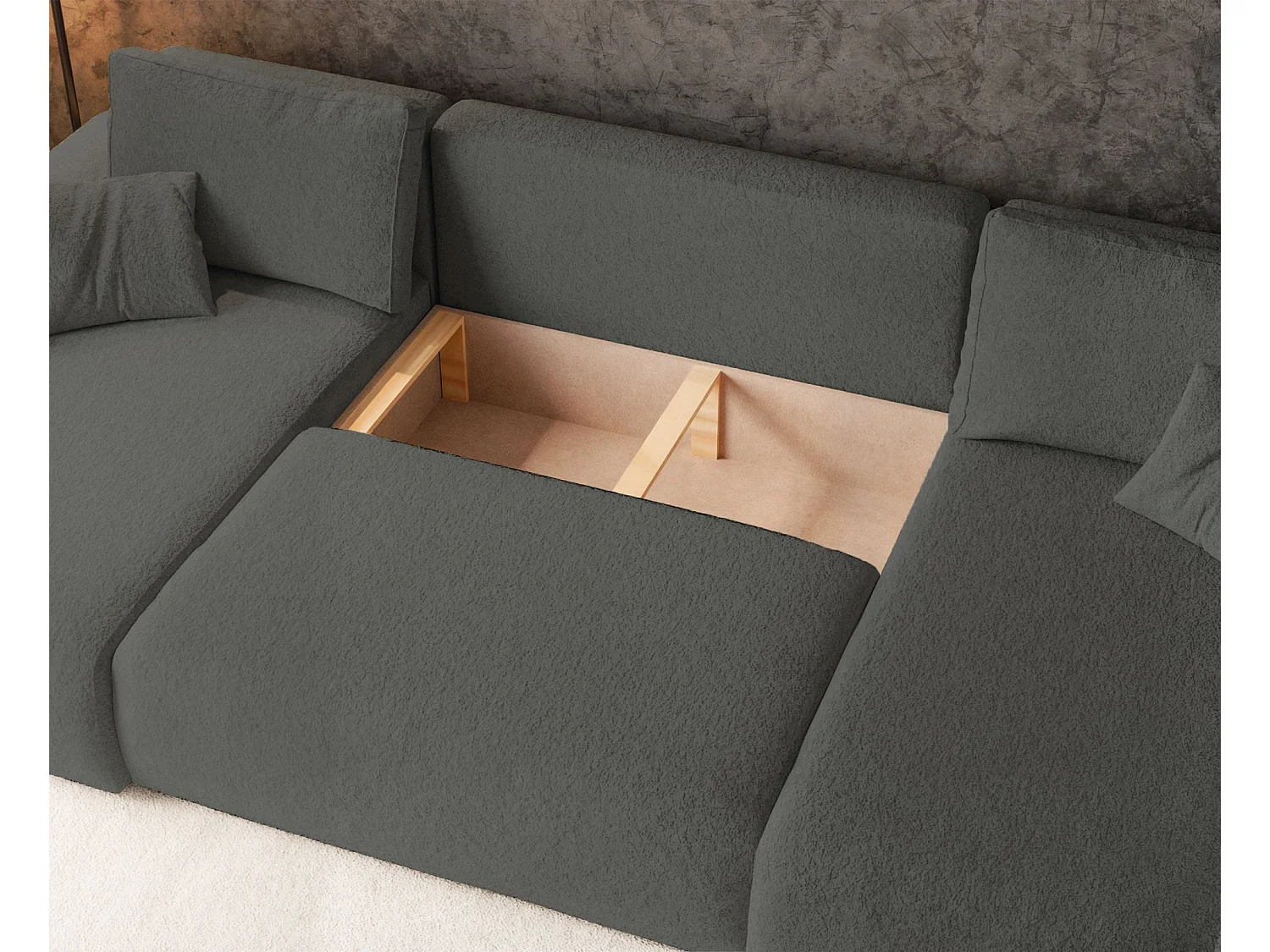 Omvormbare U-vormige hoekbank - donkergrijs boucle - PIANONI