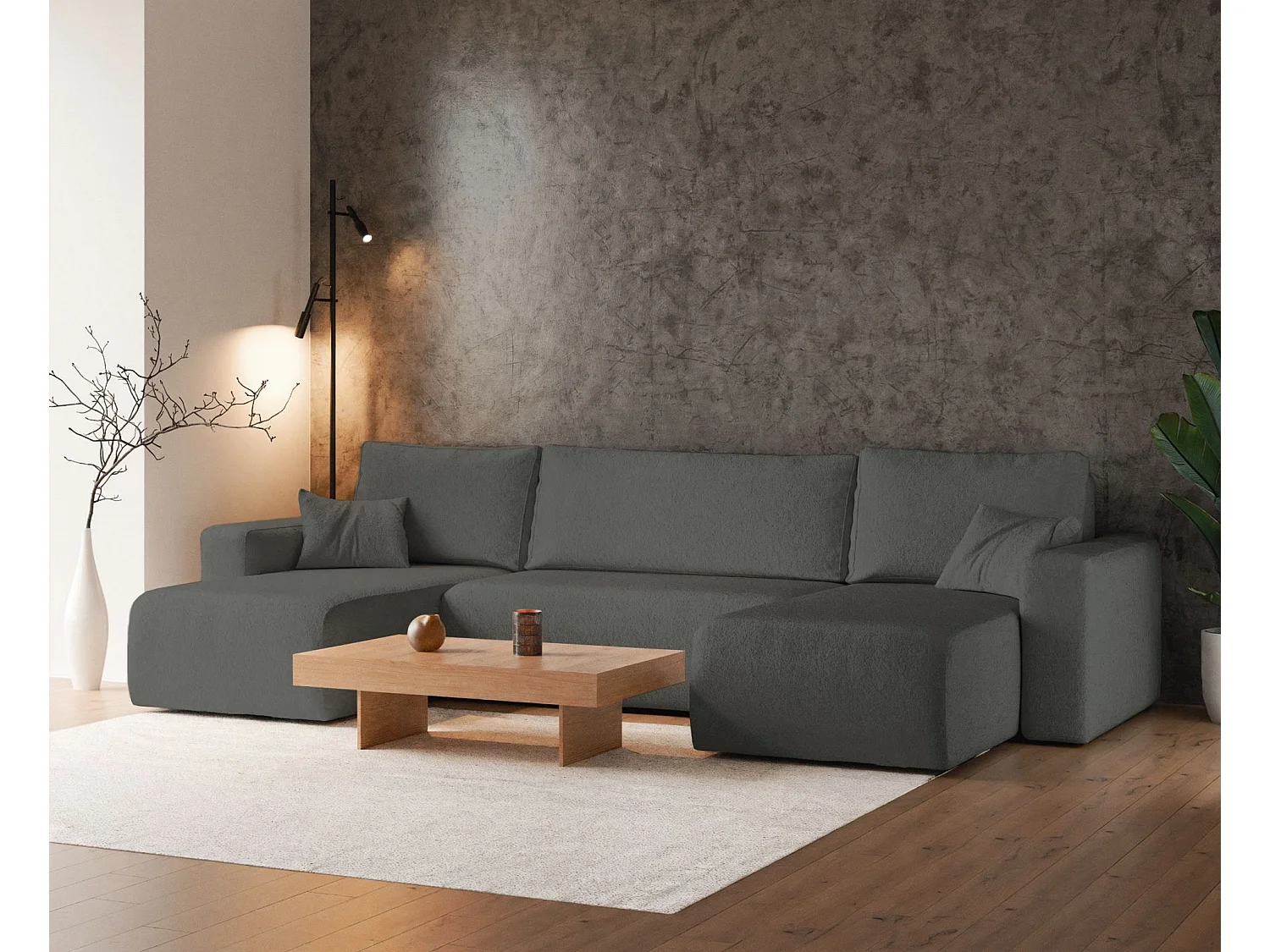 Omvormbare U-vormige hoekbank - donkergrijs boucle - PIANONI