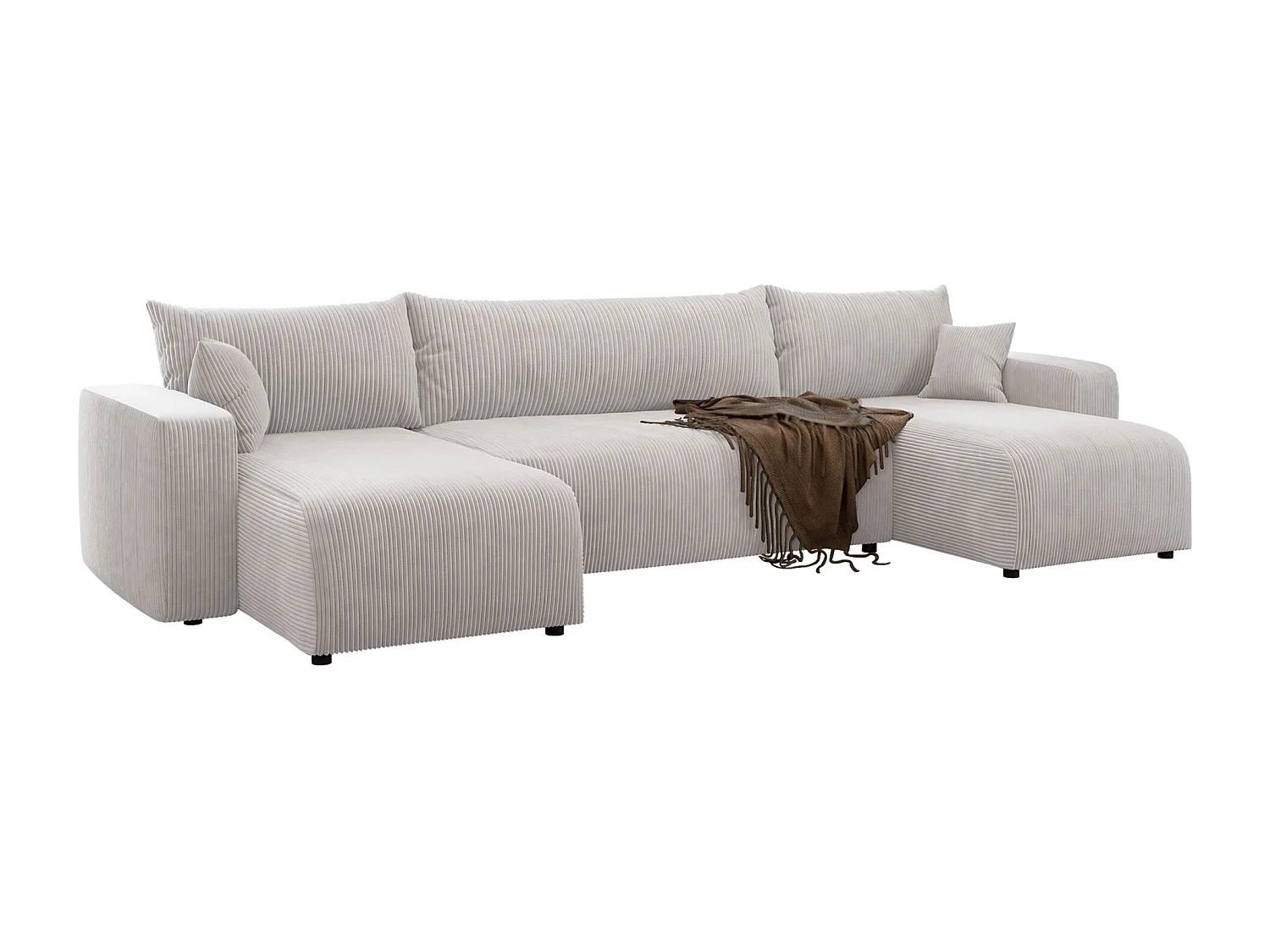 Canapé d'angle U convertible - en velours côtelé beige clair - PIANONI