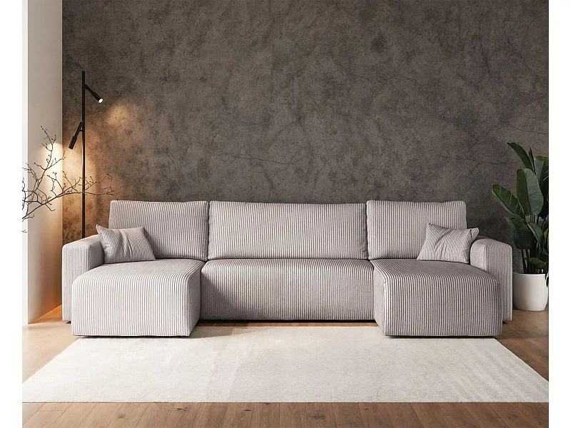 Omvormbare U-vormige hoekbank - in lichtbeige corduroy - PIANONO