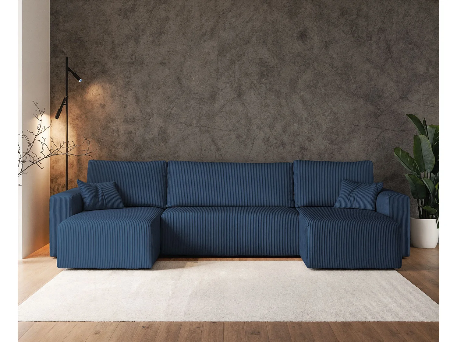 Omvormbare U-vormige hoekbank - in marineblauw corduroy - PIANONO