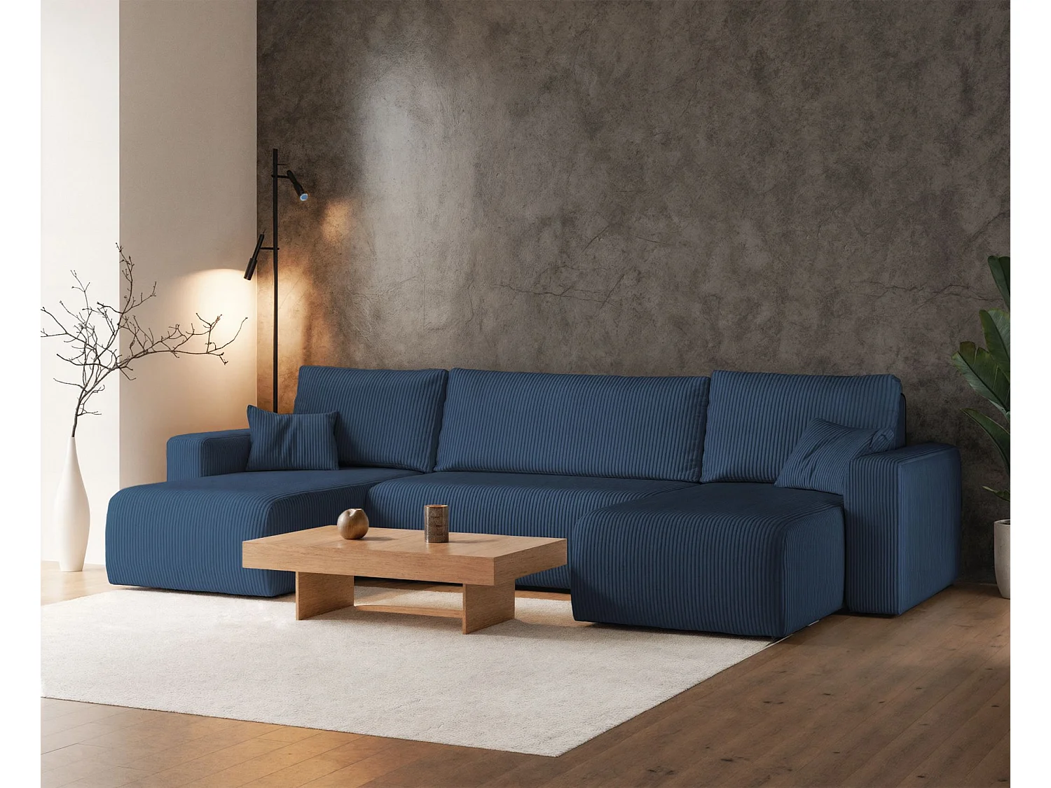 Omvormbare U-vormige hoekbank - in marineblauw corduroy - PIANONO