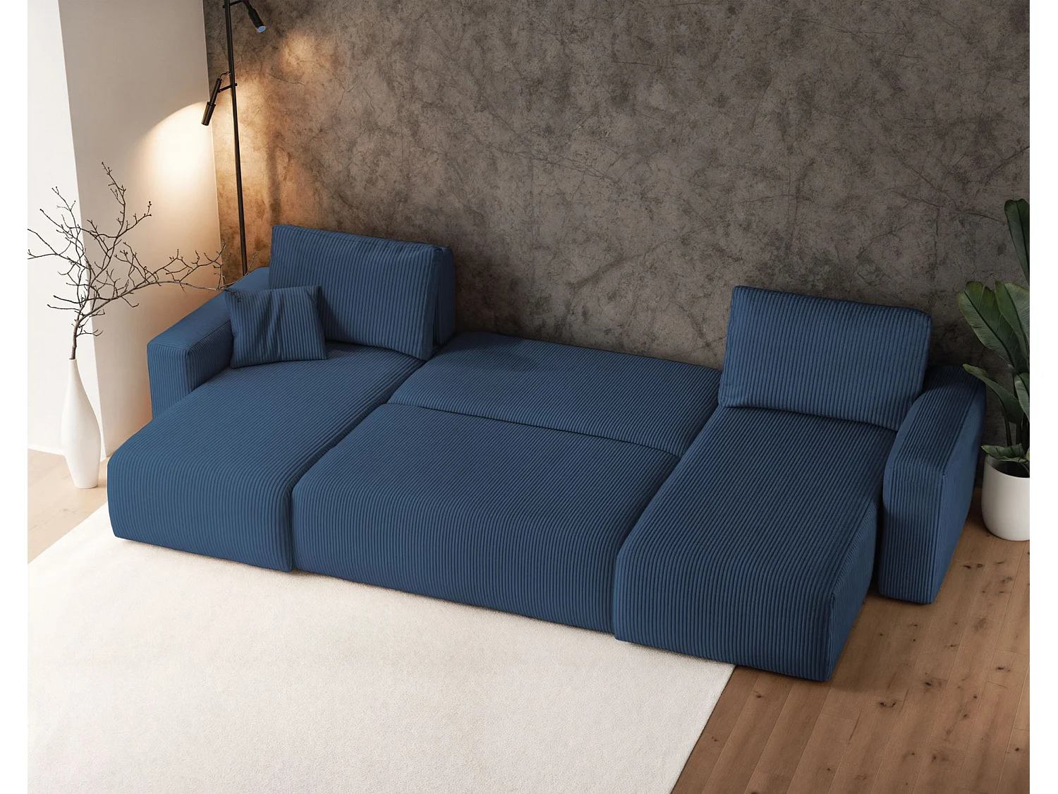 Omvormbare U-vormige hoekbank - in marineblauw corduroy - PIANONO