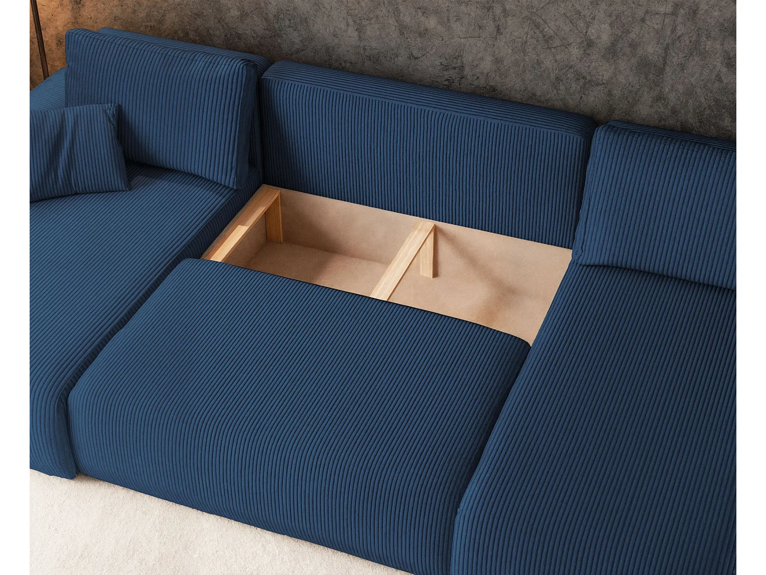 Omvormbare U-vormige hoekbank - in marineblauw corduroy - PIANONO