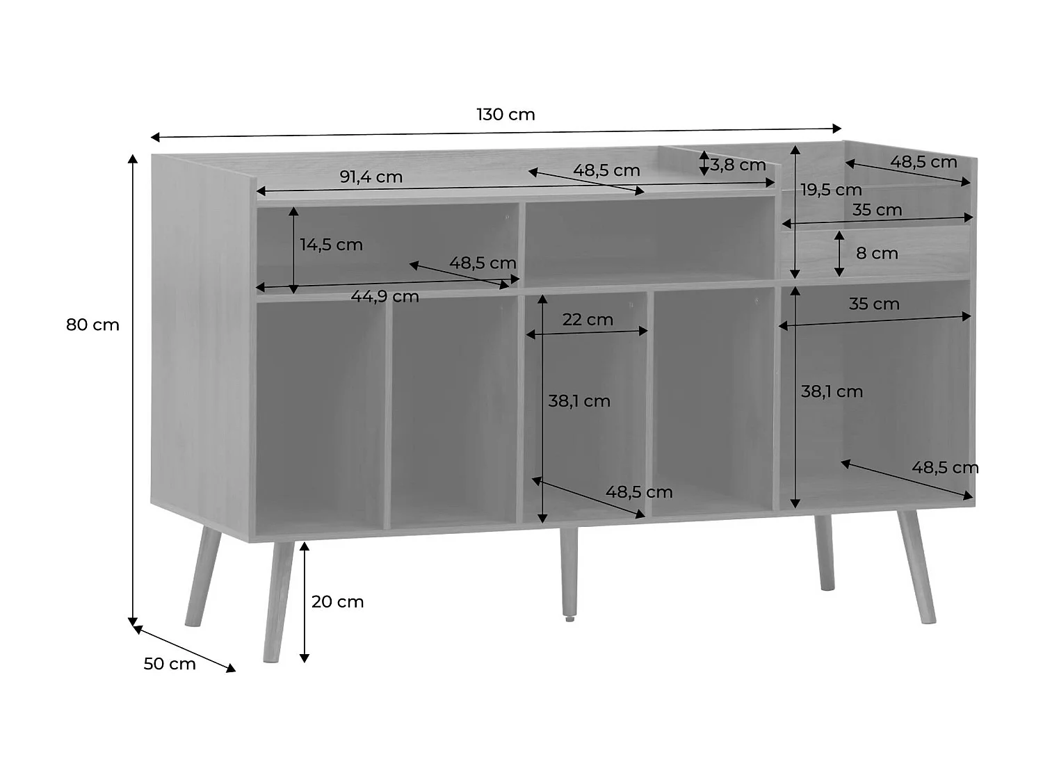 Mueble de vinilos xl vintage efecto madera oscura, 130cm madera oscura
