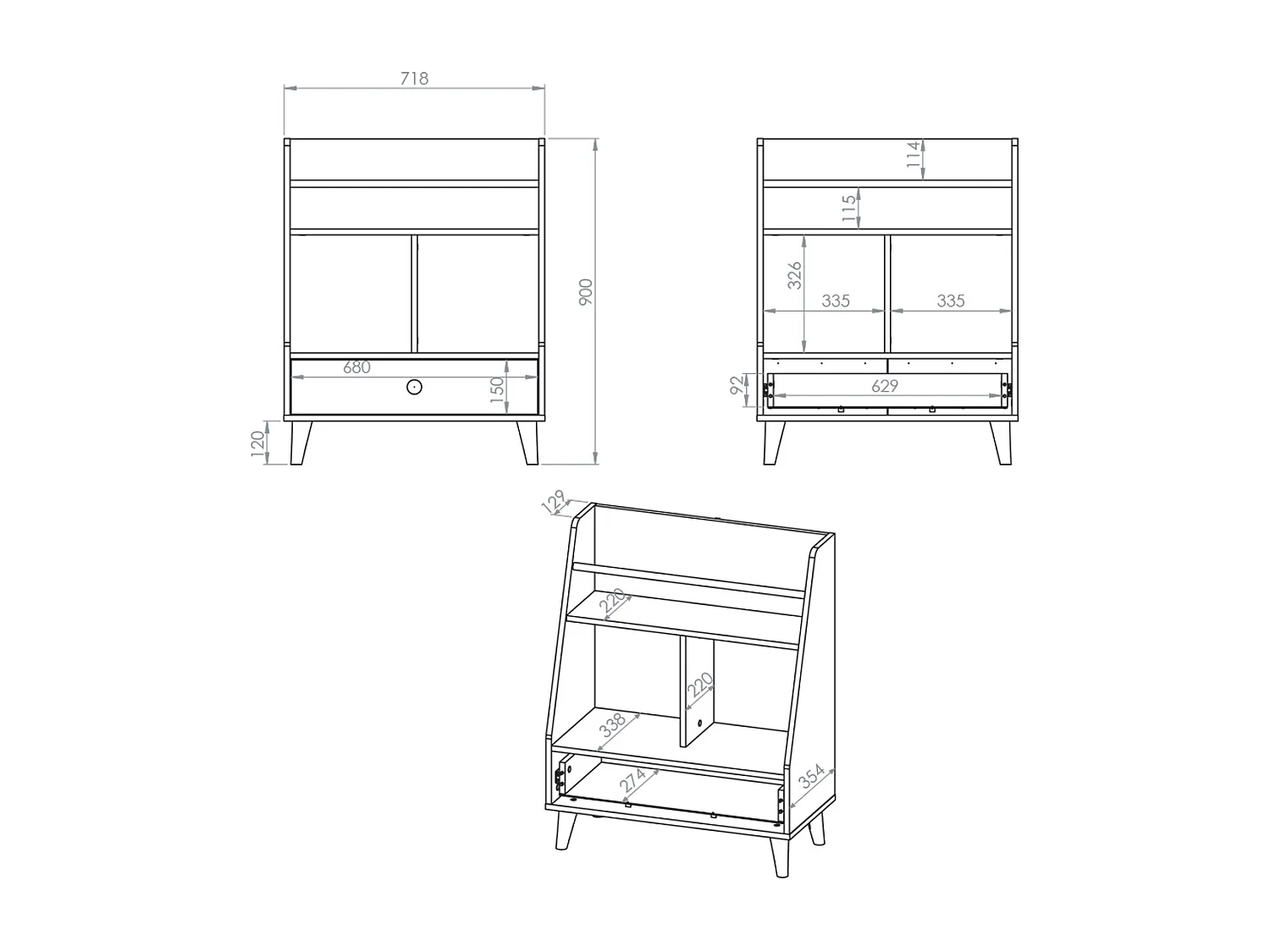 Petite bibliothèque 1 tiroir Alycia Beige et Gris